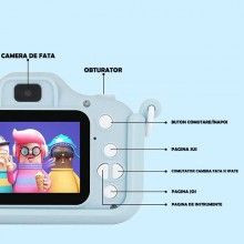 Camera Foto/Video EDAR, Pentru Copii, Model Fluture, Ecran LCD, Camera Duala, Rezolutie Foto 20MP, Video 1080P Full HD, Albastru