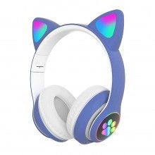 Casti Wireless EDAR, Urechi de pisica, Pliabile, HiFi, Bass Stereo, LED, TF, Bleumarin