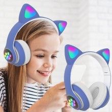 Casti Wireless EDAR, Urechi de pisica, Pliabile, HiFi, Bass Stereo, LED, TF, Bleumarin