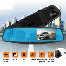 Camera Auto Video EDAR, Full HD, Rezolutie 1080 px, Oglinda Retrovizoare, Cablu de Conectare, 2 Camere, Senzor Miscare, Negru