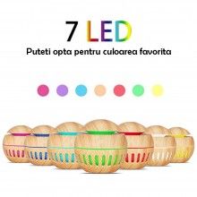 Umidificator Aromaterapie SIKS, Difuzor cu Ultrasunete, Pulverizator Arome Esentiale, cu LED si USB, Lemn Deschis