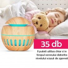 Umidificator Aromaterapie SIKS, Difuzor cu Ultrasunete, Pulverizator Arome Esentiale, cu LED si USB, Lemn Deschis