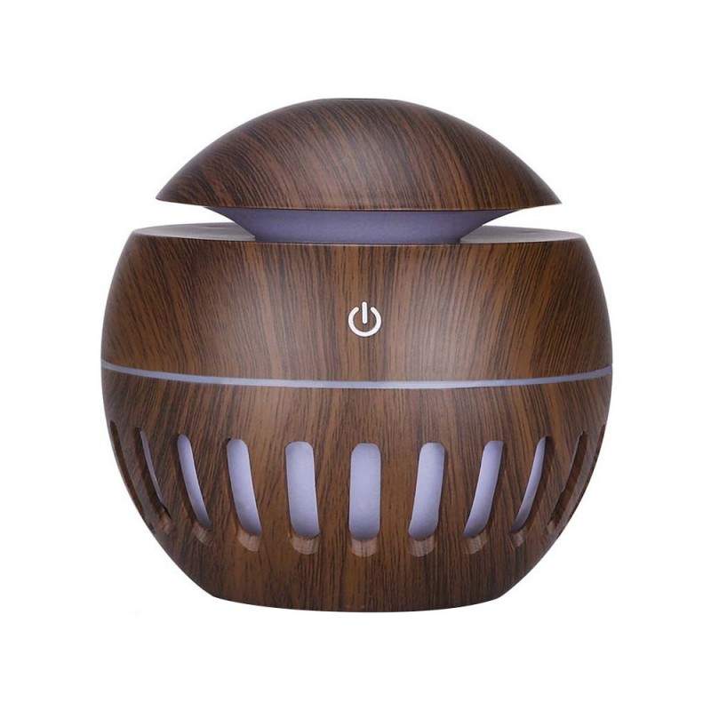Umidificator Aromaterapie SIKS, Difuzor cu Ultrasunete, Pulverizator Arome Esentiale, cu LED si USB, Lemn Inchis