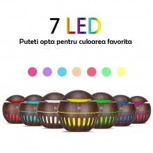 Umidificator Aromaterapie SIKS, Difuzor cu Ultrasunete, Pulverizator Arome Esentiale, cu LED si USB, Lemn Inchis