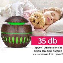 Umidificator Aromaterapie SIKS, Difuzor cu Ultrasunete, Pulverizator Arome Esentiale, cu LED si USB, Lemn Inchis
