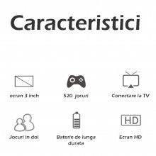 Consola S8 Gameplayer SIKS, 520 De Jocuri Instalate, 3.0 Inch, Cu Jocuri Incluse, Negru