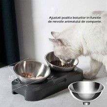 Set 2 Boluri SIKS Cu Suport, Bol Ortopedic Dublu Pentru Hranire Animale De Companie, Inox/Polipropilena, Inclinare 15°, Gri Set 2 Boluri SIKS Cu Suport, Bol Ortopedic Dublu Pentru Hranire Animale De Companie, Inox/Polipropilena, Inclinare 15°, Gri