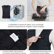 Vesta SIKS cu Caldura, USB, fara Acumulator, Negru, Marimea 2XL