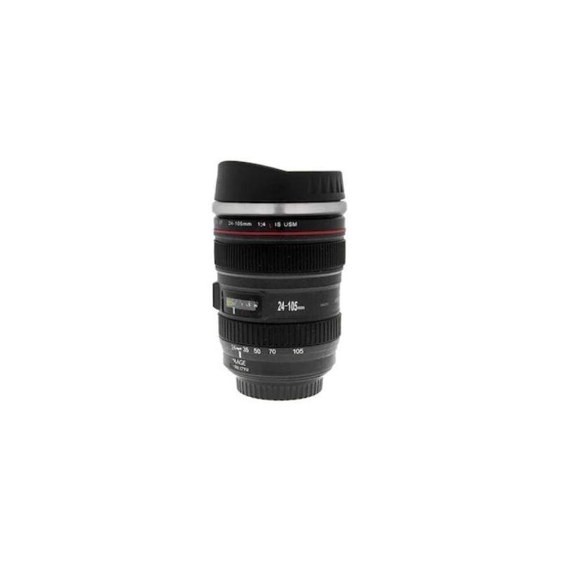 Cana EDAR® in forma de obiectiv camera, 400 ml, termos portabil, negru