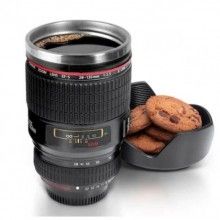 Cana EDAR® in forma de obiectiv camera, 400 ml, termos portabil, negru