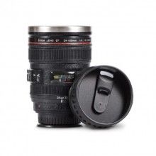 Cana EDAR® in forma de obiectiv camera, 400 ml, termos portabil, negru