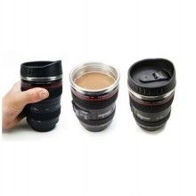 Cana EDAR® in forma de obiectiv camera, 400 ml, termos portabil, negru