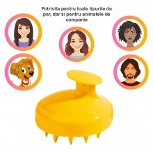 Perie SIKS pentru Masaj Capilar, Samponare si Curatare Scalp, Stimulare Crestere Par, Silicon, Galben