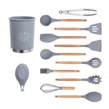Set Ustensile de Bucatarie SIKS, 11 Piese, Silicon, Gri