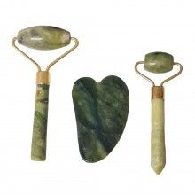 Set 2 x Rola de Masaj Facial Gua Sha EDAR, Piatra de Jad, Pentru Fata si Corp, Anti-Rid, Verde
