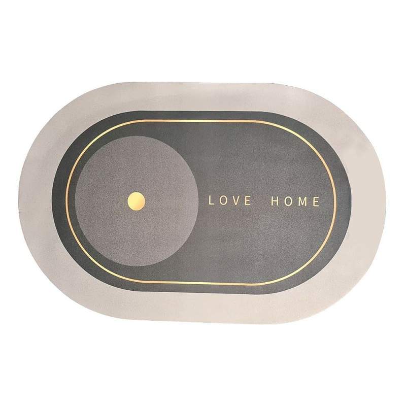 Covor de Baie Antiderapant EDAR, Model „Love Home”, Oval, 87 x 56 cm, Gri