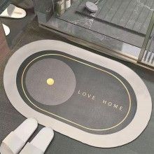 Covor de Baie Antiderapant EDAR, Model „Love Home”, Oval, 87 x 56 cm, Gri