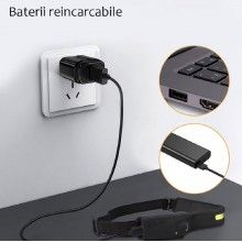 Lanterna Cu Acumulator Intern EDAR, 45m, 350 Lumeni, Frontala, Pentru Cap, USB TYPE C Pescuit, Camping, Drumetii, Cu Senzor M...