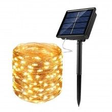Ghirlanda Luminoasa Decorativa Solara EDAR Din Cupru, Lumina Galben Cald, Prindere Tip Tarus, 12 M Cu 100 X LED