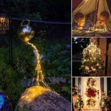 Ghirlanda Luminoasa Decorativa Solara EDAR Din Cupru, Lumina Galben Cald, Prindere Tip Tarus, 12 M Cu 100 X LED