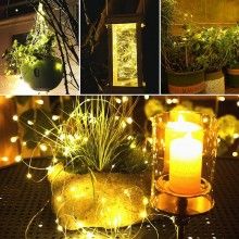 Ghirlanda Luminoasa Decorativa Solara EDAR Din Cupru, Lumina Galben Cald, Prindere Tip Tarus, 12 M Cu 100 X LED Ghirlanda Luminoasa Decorativa Solara EDAR Din Cupru, Lumina Galben Cald, Prindere Tip Tarus, 12 M Cu 100 X LED