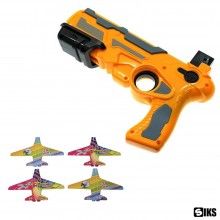 Pistol SIKS Tip Lansator De Avioane De Jucarie, Cu 4 Avioane Incluse, Galben
