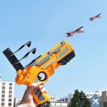 Pistol SIKS Tip Lansator De Avioane De Jucarie, Cu 4 Avioane Incluse, Galben