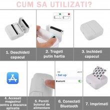Imprimanta Mini SIKS de Buzunar Portabila, cu Aplicatie, Bluetooth, Printare Termica, compatibil iOS/Android, Alb/Roz
