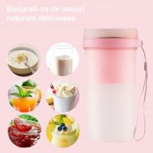 Mini Blender Portabil JU4000 SIKS, Capacitate 300 ml, Incarcare USB, 50W, Roz Mini Blender Portabil JU4000 SIKS, Capacitate 300 ml, Incarcare USB, 50W, Roz