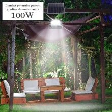 Proiector LED SIKS de Exterior De 100W Cu Panou Solar, Telecomanda Cu Functii Multiple, IP 67, Incarcare Solara, Negru