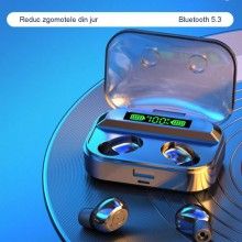 Casti Bluetooth 5.3 SIKS, T50, 45mah Microfon Dual Apel HD, Display LED Inteligent, Wireless, Cutie Pentru Incarcare, Negre Casti Bluetooth 5.3 SIKS, T50, 45mah Microfon Dual Apel HD, Display LED Inteligent, Wireless, Cutie Pentru Incarcare, Negre