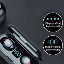 Casti Bluetooth 5.1 SIKS, T20, 50mah, Microfon Dual, Apel HD, Display LED Inteligent, Wireless, Cutie Pentru Incarcare, Negre Casti Bluetooth 5.1 SIKS, T20, 50mah, Microfon Dual, Apel HD, Display LED Inteligent, Wireless, Cutie Pentru Incarcare, Negre