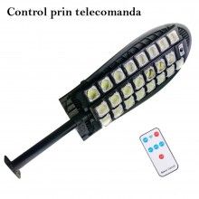 Lampa Solara Stradala W7103A-8 EDAR, Senzor De Miscare, Control prin Telecomanda, Panou Solar, 598 x Led, Negru