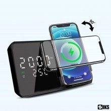 Ceas Desteptator 2 in 1 SIKS cu Incarcare Wireless Model W5, Afisaj Temperatura, Negru