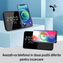Ceas Desteptator 2 in 1 SIKS cu Incarcare Wireless Model W5, Afisaj Temperatura, Negru Ceas Desteptator 2 in 1 SIKS cu Incarcare Wireless Model W5, Afisaj Temperatura, Negru