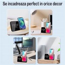 Ceas Desteptator 2 in 1 SIKS cu Incarcare Wireless Model W5, Afisaj Temperatura, Negru Ceas Desteptator 2 in 1 SIKS cu Incarcare Wireless Model W5, Afisaj Temperatura, Negru