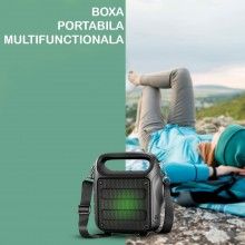 Boxa Portabila Wireless KTS1186 SIKS, Stereo, 5V, Incarcare USB, Acumulator 1200 mAh, FM, Slot Card TF si Microfon, Lumini LE...