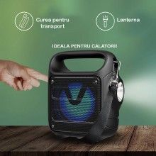 Boxa Portabila Wireless KTS1186 SIKS, Stereo, 5V, Incarcare USB, Acumulator 1200 mAh, FM, Slot Card TF si Microfon, Lumini LE...