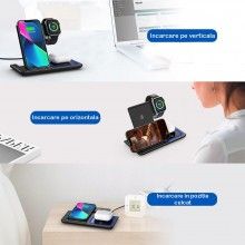 Incarcator Wireless 3 in 1 SIKS pentru Smartphone, Smartwatch, Carcasa Casti, Incarcare Rapida, Lumina LED, Negru Incarcator Wireless 3 in 1 SIKS pentru Smartphone, Smartwatch, Carcasa Casti, Incarcare Rapida, Lumina LED, Negru