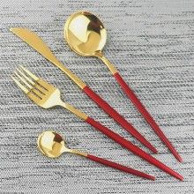 Set Tacamuri SIKS, 24 Piese Stil Portughez, Otel Inoxidabil, Rosu/Auriu