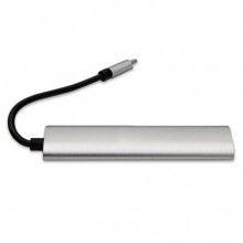 Adaptor USB-C la USB SIKS, argintiu, 4 Porturi, Transfer Fisiere, Negru/Gri