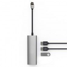 Adaptor USB-C la USB SIKS, argintiu, 4 Porturi, Transfer Fisiere, Negru/Gri