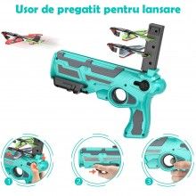 Pistol SIKS Tip Lansator De Avioane De Jucarie, Cu 4 Avioane Incluse, Albastru