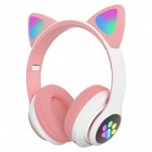 Casti Wireless Pliabile SIKS, Urechi de Pisica, Bluetooth 5.0, Handsfree, HiFi, Bass Stereo, LED, TF, Roz