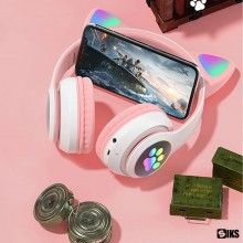 Casti Wireless Pliabile SIKS, Urechi de Pisica, Bluetooth 5.0, Handsfree, HiFi, Bass Stereo, LED, TF, Roz