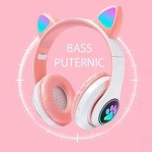 Casti Wireless Pliabile SIKS, Urechi de Pisica, Bluetooth 5.0, Handsfree, HiFi, Bass Stereo, LED, TF, Roz Casti Wireless Pliabile SIKS, Urechi de Pisica, Bluetooth 5.0, Handsfree, HiFi, Bass Stereo, LED, TF, Roz