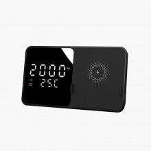 Ceas Desteptator EDAR Model W5, Acumulator, Functii de Alarma, Calendar, Termometru si Incarcare WIreless, Suport, Negru