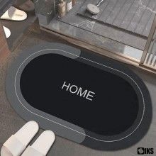 Covor de Baie Antiderapant SIKS, Model „Home”, Substrat Absorbant, Covoras cu Uscare Rapida, Oval, 77 x 48 cm, Negru