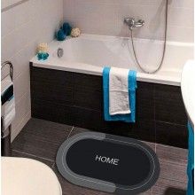 Covor de Baie Antiderapant SIKS, Model „Home”, Substrat Absorbant, Covoras cu Uscare Rapida, Oval, 77 x 48 cm, Negru