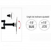 Suport TV De Perete HDL-117B-2 SIKS, Cu Doua Brate, Reglabil 14-55 Inch, Maxim 50 Kg, Negru